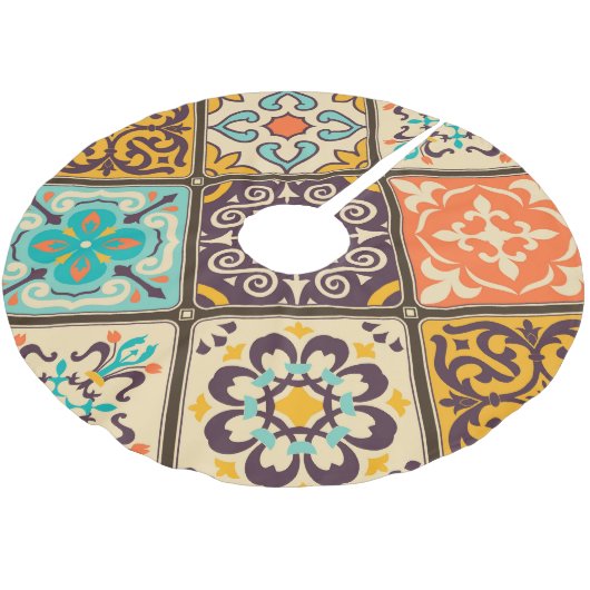 Kleurrijke Patchwork: Majolica Tegel Design Kerstboom Rok (Gekanteld)