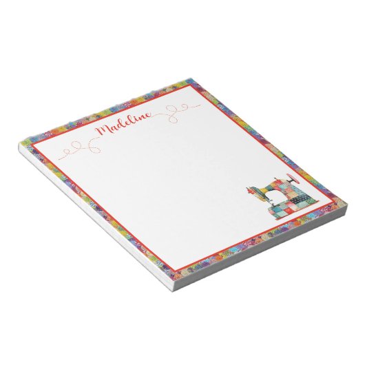 Kleurrijke Patchwork naaimachine Notitieblok (Schuin)