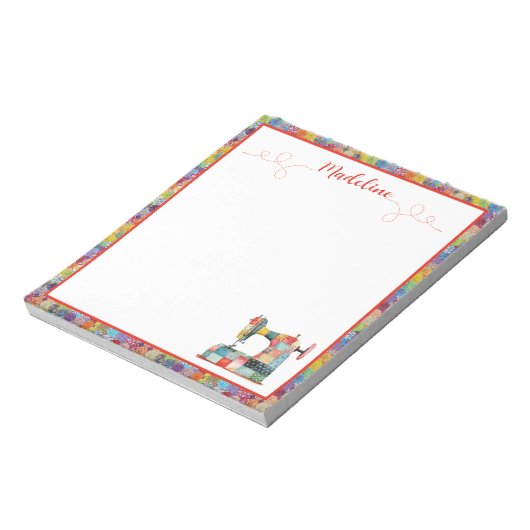 Kleurrijke Patchwork naaimachine Notitieblok (Linkerzijde)