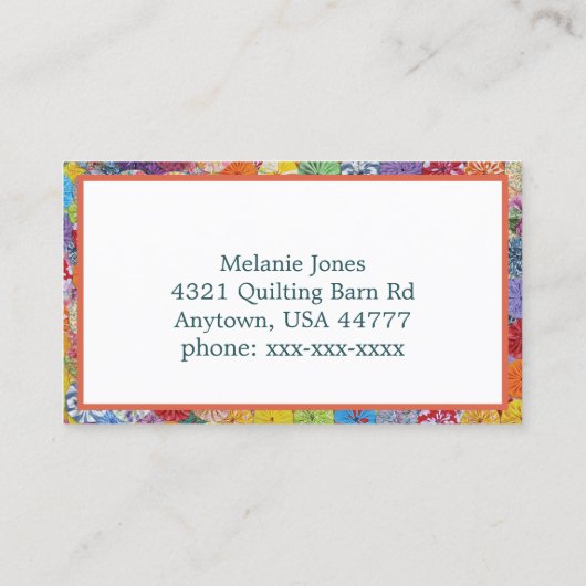 Kleurrijke Patchwork naaimachine Visitekaartje (Achterkant)