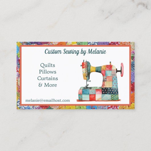 Kleurrijke Patchwork naaimachine Visitekaartje (Voorkant)