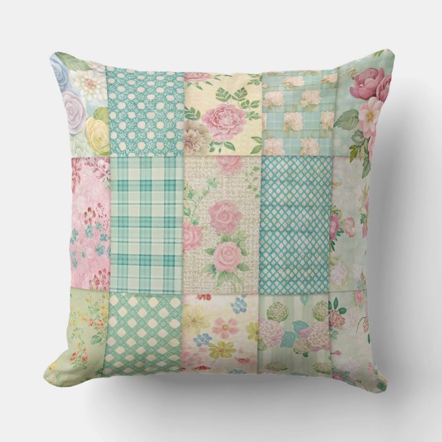 KLEURRIJKE PATCHWORK PATRONEN MET WITTE MADELIEFJE KUSSEN (Voorkant)