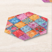 Kleurrijke Patchwork Print Monogram Kartonnen Onderzetters (Schuin)