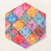 Kleurrijke Patchwork Print Monogram Kartonnen Onderzetters (Voorkant)