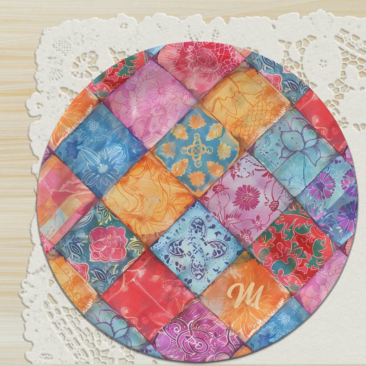 Kleurrijke Patchwork Print Monogram Papieren Bordje