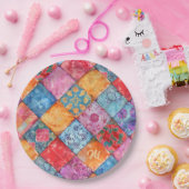 Kleurrijke Patchwork Print Monogram Papieren Bordje (Feest)