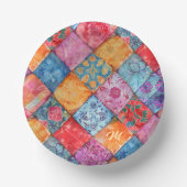 Kleurrijke Patchwork Print Monogram Papieren Kommen (Voorkant)