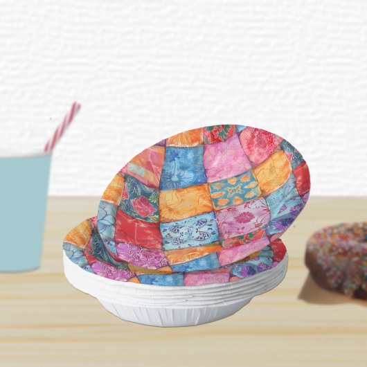 Kleurrijke Patchwork Print Monogram Papieren Kommen