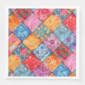 Kleurrijke Patchwork Print Monogram Servet (Voorkant)