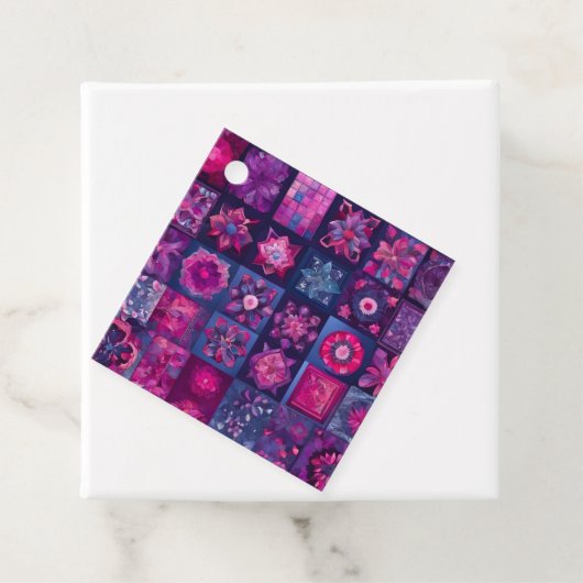 Kleurrijke Patchwork Quilt Art Gift Labels (In situ)