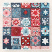 Kleurrijke Patchwork Quilt Art Glass Onderzetter (Voorkant)