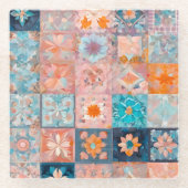 Kleurrijke Patchwork Quilt Art Glass Onderzetter (Voorkant)