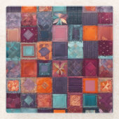 Kleurrijke Patchwork Quilt Art Glass Onderzetter (Voorkant)