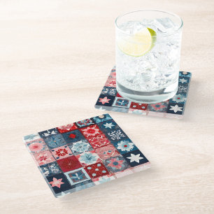 Kleurrijke Patchwork Quilt Art Glass Onderzetter