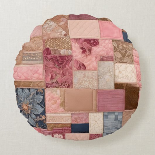 Kleurrijke Patchwork Quilt Art Round Sierkussen Rond Kussen (Voorkant)