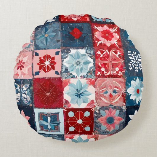 Kleurrijke Patchwork Quilt Art Round Sierkussen Rond Kussen (Voorkant)