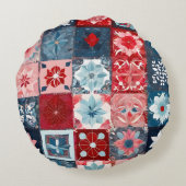 Kleurrijke Patchwork Quilt Art Round Sierkussen Rond Kussen (Achterkant)
