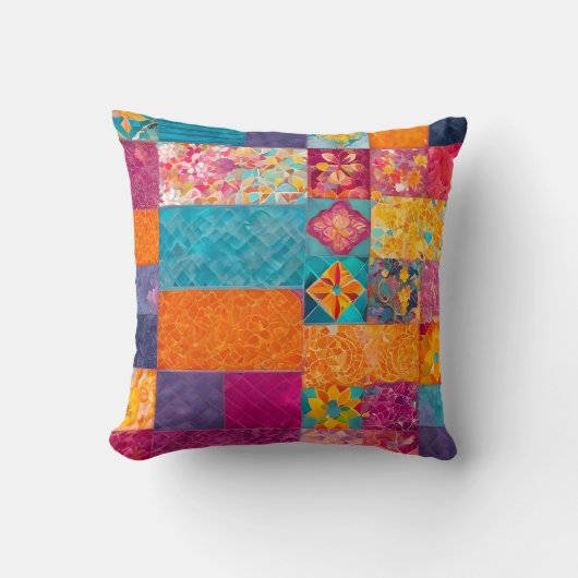 Kleurrijke Patchwork Quilt Art Square Sierkussen (Voorkant)
