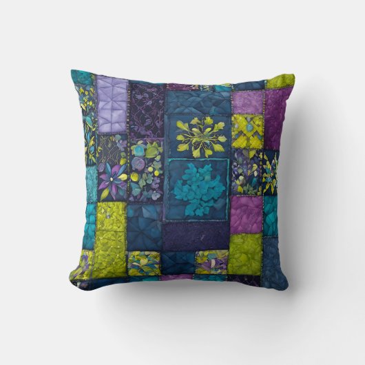 Kleurrijke Patchwork Quilt Art Square Sierkussen (Voorkant)