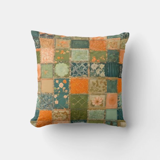 Kleurrijke Patchwork Quilt Art Square Sierkussen (Voorkant)