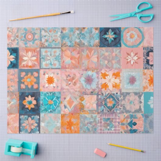 Kleurrijke Patchwork Quilt Art Tissue Papier (Craft)