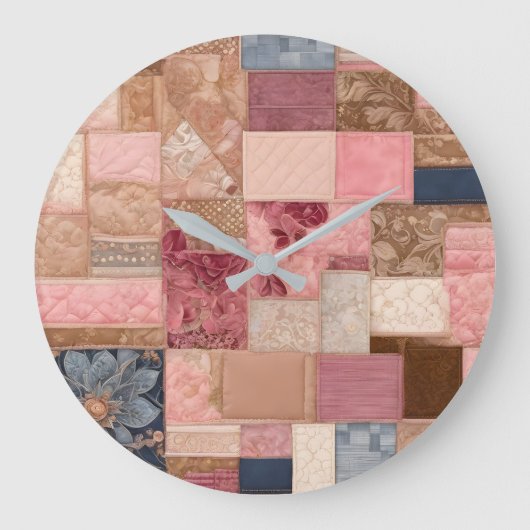 Kleurrijke Patchwork Quilt Art Wall Clock Grote Klok (Voorkant)