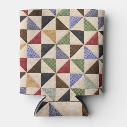 Kleurrijke Patchwork Quilt: Bloemtextuur. Blikjeskoeler (Voorkant)