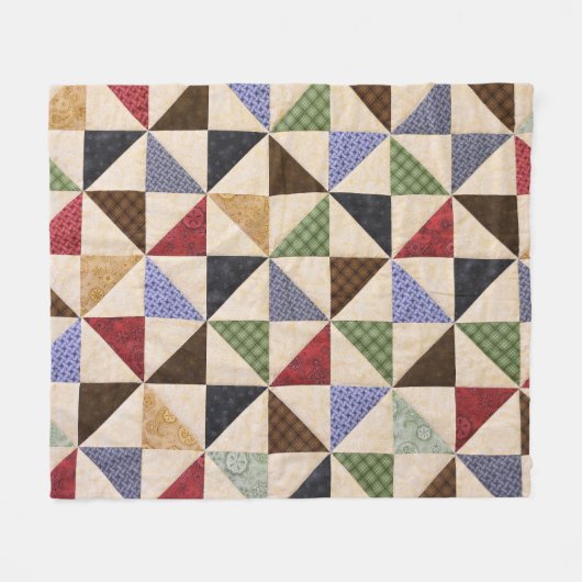 Kleurrijke Patchwork Quilt: Bloemtextuur. Fleece Deken (Voorkant (Horizontaal))