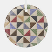 Kleurrijke Patchwork Quilt: Bloemtextuur. Glas Ornament (Voorkant)