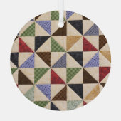 Kleurrijke Patchwork Quilt: Bloemtextuur. Glas Ornament (Achterkant)