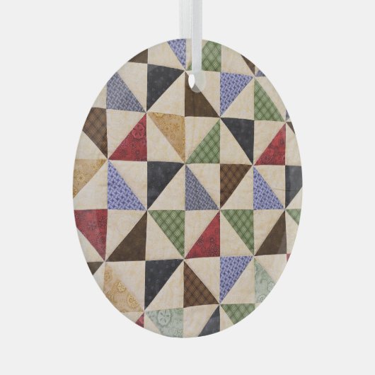 Kleurrijke Patchwork Quilt: Bloemtextuur. Glas Ornament (Voorkant Rechts)