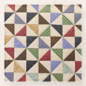 Kleurrijke Patchwork Quilt: Bloemtextuur. Glazen Onderzetter (Voorkant)