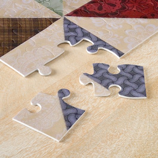 Kleurrijke Patchwork Quilt: Bloemtextuur. Legpuzzel (Zijkant)