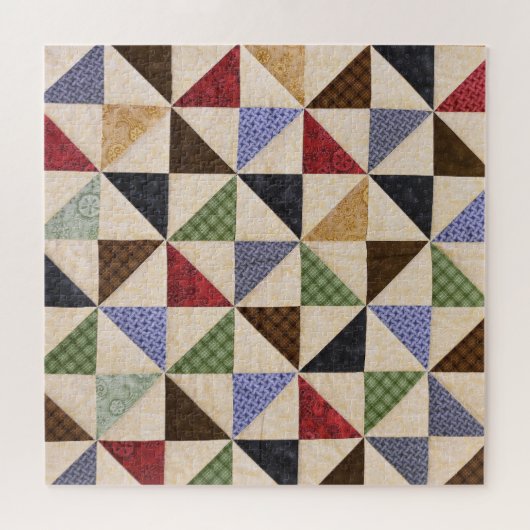 Kleurrijke Patchwork Quilt: Bloemtextuur. Legpuzzel (Horizontaal)