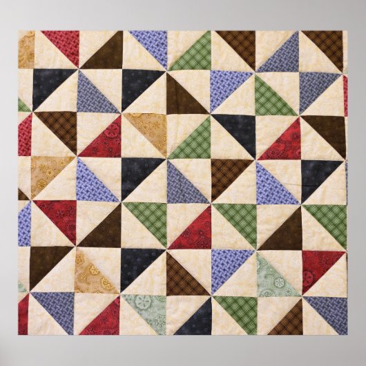 Kleurrijke Patchwork Quilt: Bloemtextuur. Poster (Voorkant)