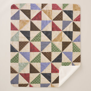 Kleurrijke Patchwork Quilt: Bloemtextuur. Sherpa Deken