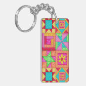 Kleurrijke patchwork quilt blokkeert kunst sleutelhanger (Voorkant Links)
