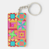 Kleurrijke patchwork quilt blokkeert kunst sleutelhanger (achterkant)