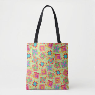 Kleurrijke patchwork quilt blokken groen tote bag