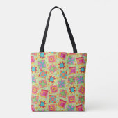 Kleurrijke patchwork quilt blokken groen tote bag (Achterkant)