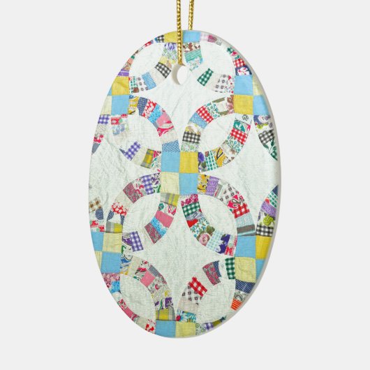 Kleurrijke patchwork quilt keramisch ornament (Links)