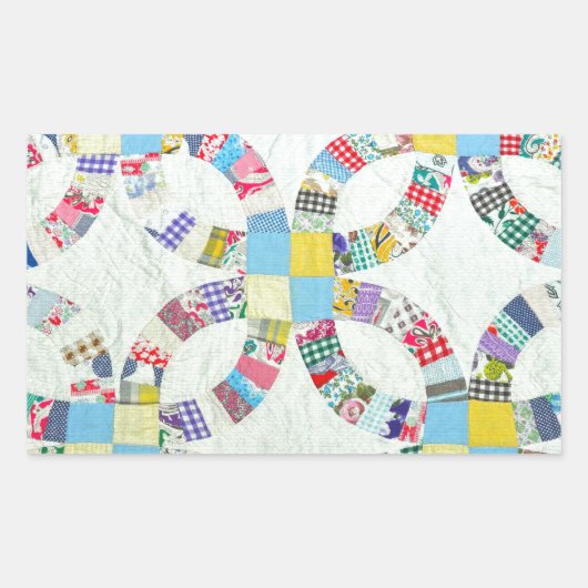 Kleurrijke patchwork quilt rechthoekige sticker (Voorkant)