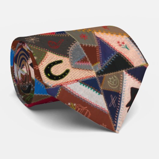 Kleurrijke Patchwork Quilt Retro Patroon Stropdas (Opgerold)