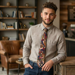 Kleurrijke  Patchwork Quilt Retro Patroon Stropdas