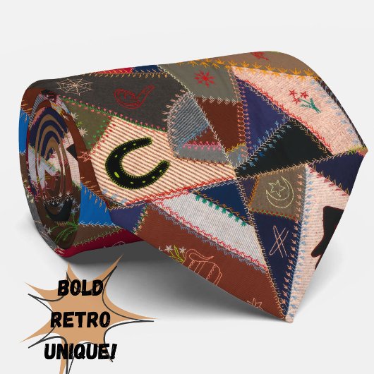 Kleurrijke  Patchwork Quilt Retro Patroon Stropdas