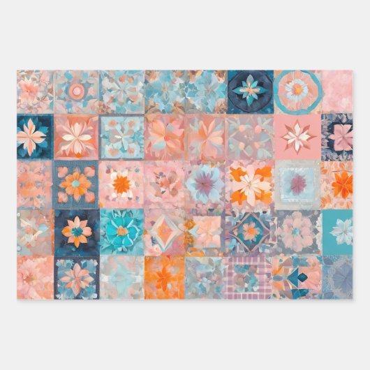 Kleurrijke Patchwork Quilt Wrapping Paper Sheets (Voorkant 3)