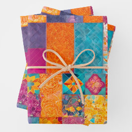 Kleurrijke Patchwork Quilt Wrapping Paper Sheets
