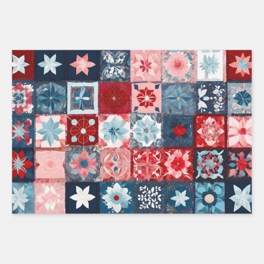 Kleurrijke Patchwork Quilt Wrapping Paper Sheets (Voorkant)