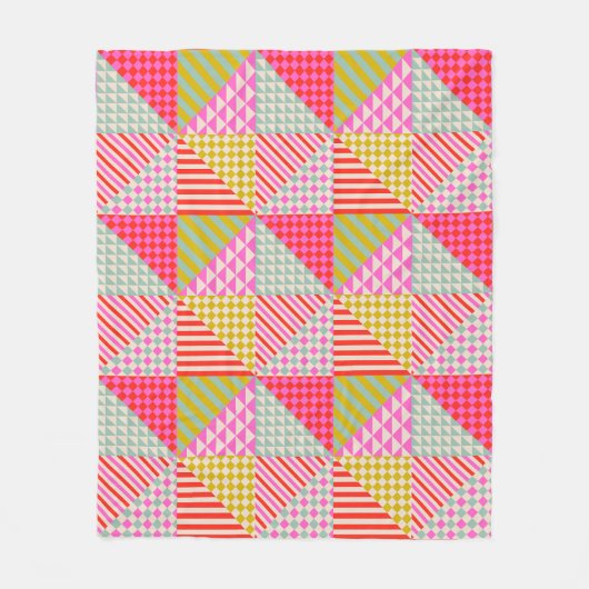Kleurrijke Patchwork Sherpa Bankdeken Fleece Deken (Voorkant)