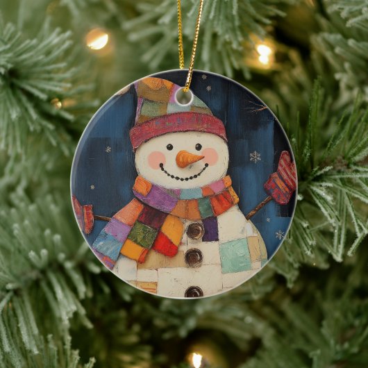 Kleurrijke Patchwork Snowman Kerstversiering Keramisch Ornament (Boom)